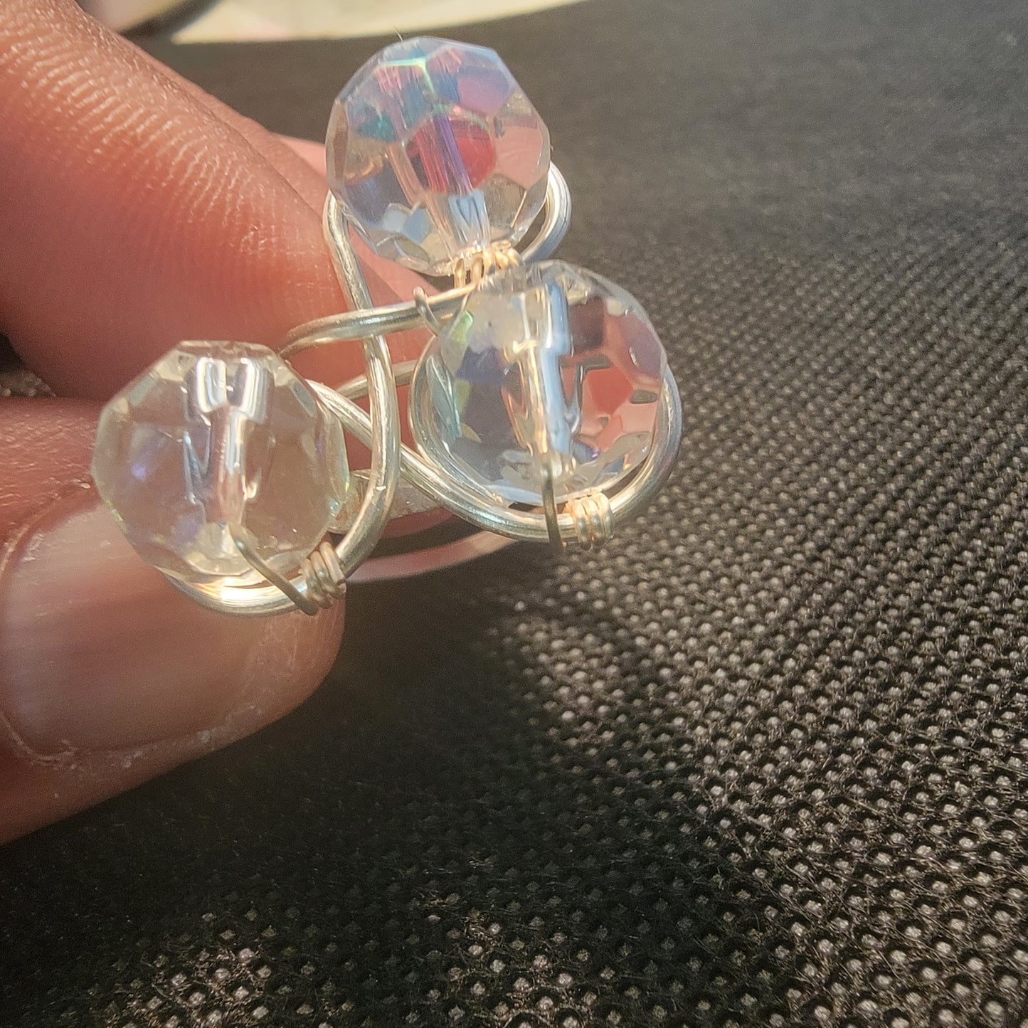 Faceted glass bead adjustable ring
