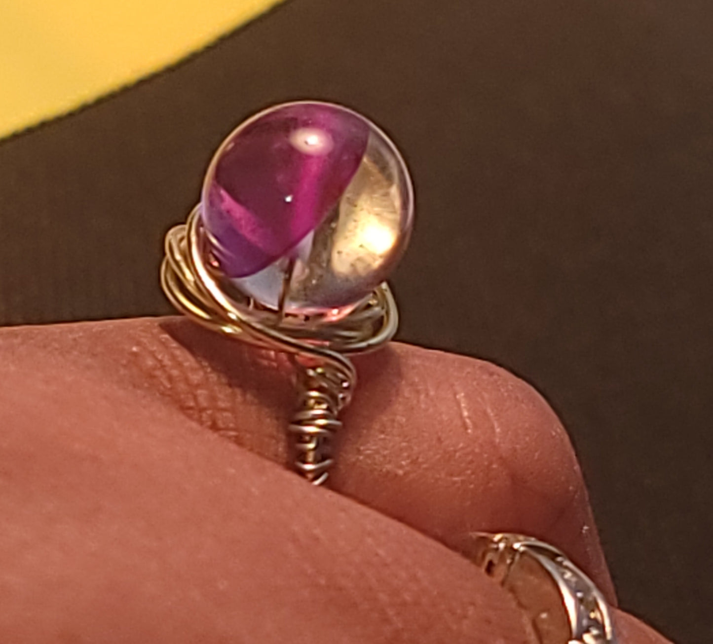 Tilted Earth Glass Bead Ring