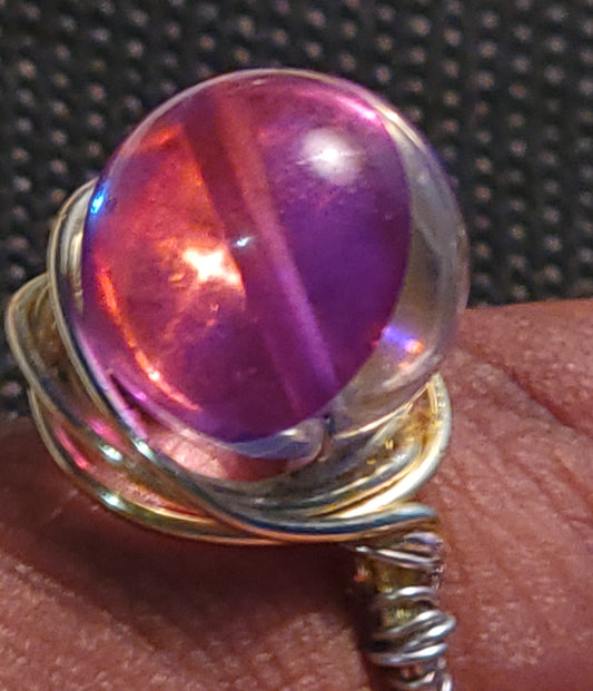 Tilted Earth Glass Bead Ring