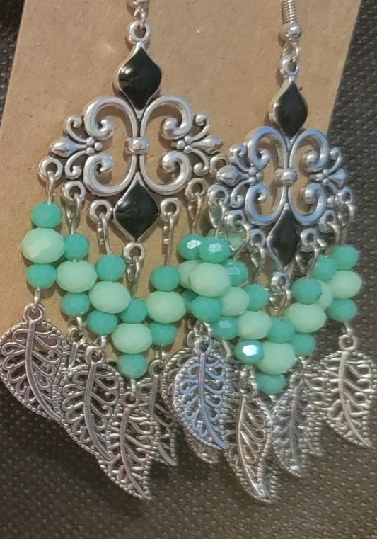 Boho Black with Silver Dangle Earrings