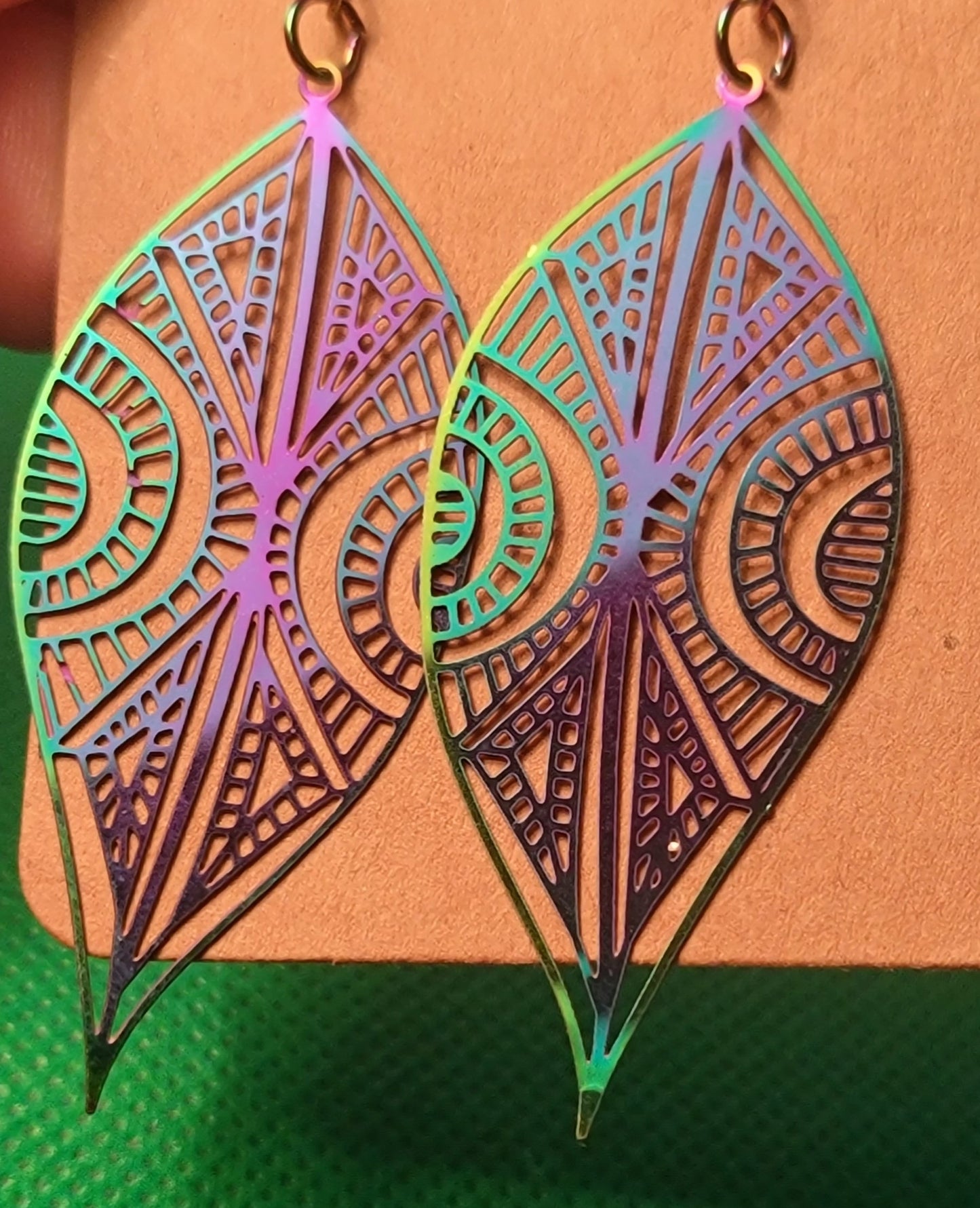 Etched Rainbow metallic drop earrings