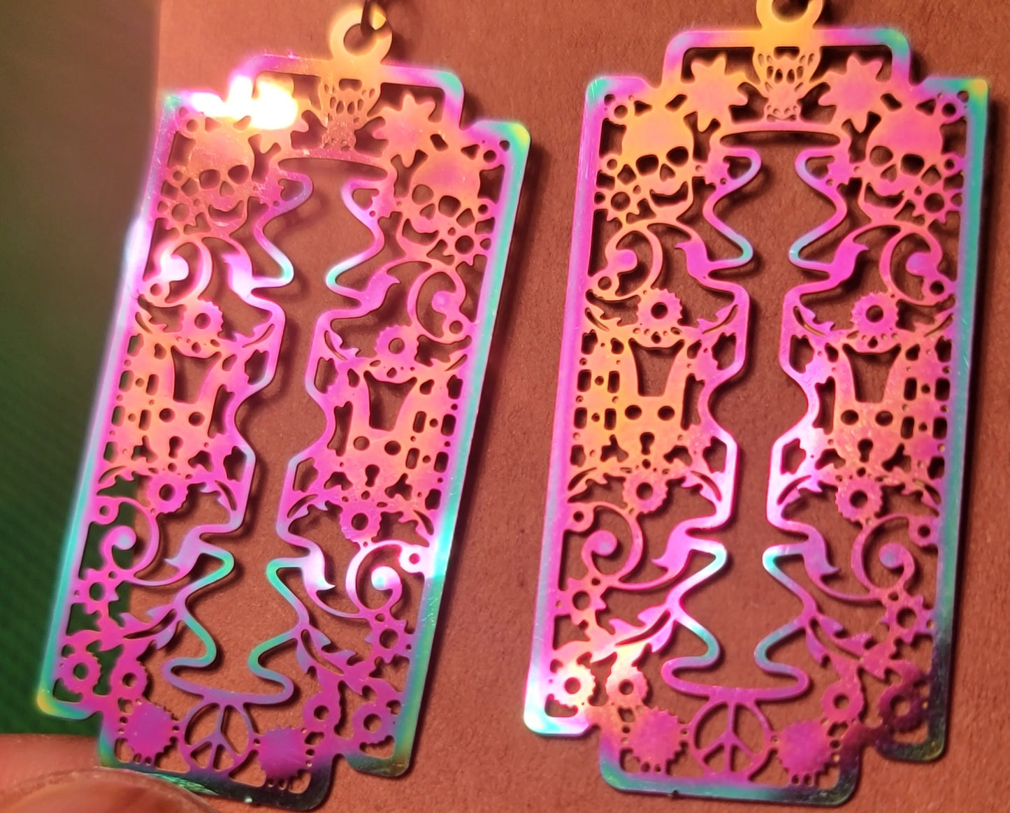 Skull and Peace Rainbow Earrings